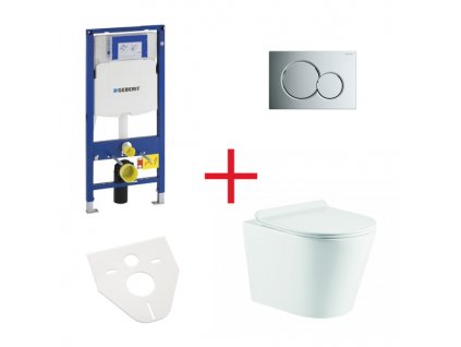 WC set OVALE BASSO RIMLESS: závěsné WC se sedátkem, duofix, podložka, tlačítko chrom lesk, OLKLT053ER007