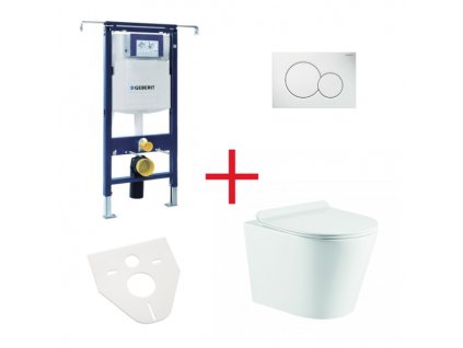 WC set OVALE BASSO RIMLESS: závěsné WC se sedátkem, duofix special, podložka, tlačítko bílé, OLKLT053ER009