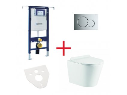 WC set OVALE BASSO RIMLESS: závěsné WC se sedátkem, duofix special, podložka, tlačítko chrom lesk, OLKLT053ER011