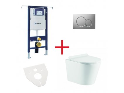 WC set OVALE BASSO RIMLESS: závěsné WC se sedátkem, duofix special, podložka, tlačítko chrom mat, OLKLT053ER012