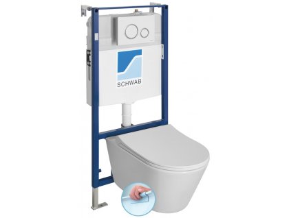 Sapho Závěsné WC AVVA Rimless s podomítkovou nádržkou a tlačítkem Schwab, bílá 100314-SET5