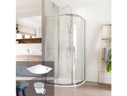 Mereo Sprchový set:, LIMA, čtvrtkruh, 90x90x190 cm, R 550, chrom ALU, sklo čiré, vanička litý mramor CK608B23KM