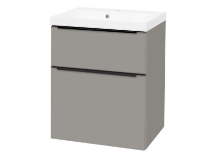 Mereo Mailo, koupelnová skříňka s umyvadlem z litého mramoru 61 cm, šedá mat, černé madlo CN570MB