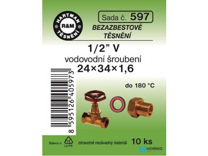 HARTMAN SADA 597 těsnění 1/2"V, 34x1,6mm k vodovodnímu šroubení, bezazbestové, 10 ks, SADA 597