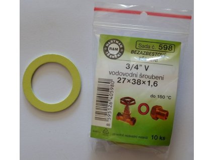 HARTMAN SADA 598 těsnění 3/4"V, 38x1,6mm k vodovodnímu šroubení, bezazbestové, 10 ks, SADA 598