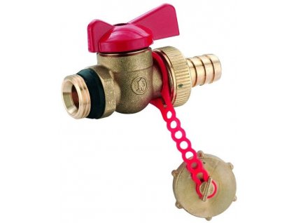 GIACOMINI R608D kohout 1/2" vypouštěcí kulový, s integrovaným těsněním, s hadicovou vývodkou a zátkou, krátká páčka, R608DY053