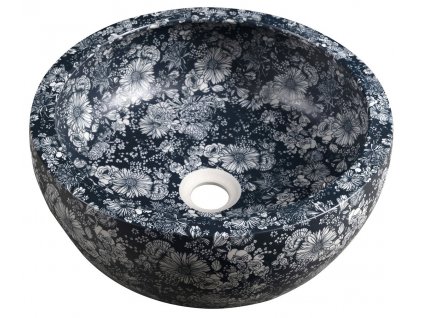 Sapho PRIORI keramické umyvadlo na desku, Ø 41 cm, modré květy PI038