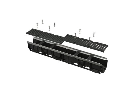 ALCA Venkovní žlab 100 mm s kovovým rámem a litinovým roštem D400 AVZ103-R201