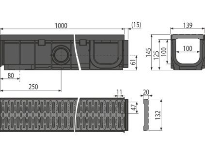 ALCA Venkovní žlab 100 mm s plastovým rámem a plastovým roštem A15 AVZ102-R501
