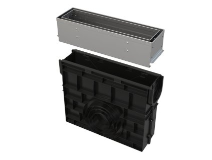 ALCA Venkovní žlabová vpust štěrbinová s asymetrickým revizním nástavcem 100 mm, nerez AVZ101R-R321R