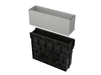 ALCA Venkovní žlabová vpust štěrbinová s asymetrickým revizním nástavcem 160 mm, pozinkovaná ocel AVZ101R-R122R