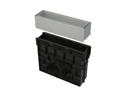 ALCA Venkovní žlabová vpust štěrbinová s asymetrickým revizním nástavcem 100 mm, pozinkovaná ocel AVZ101R-R121R