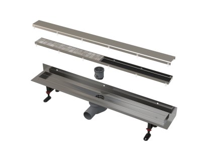 ALCA Podlahový žlab s okrajem pro oboustranný rošt a s pevným límcem ke stěně APZ23-DOUBLE9-750