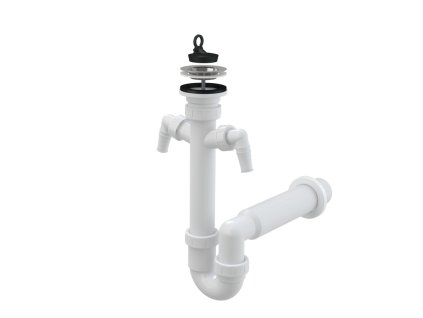 ALCA Sifon trubkový dřezový DN 50 s nerezovou mřížkou Ø 70 mm a dvěma přípojkami Ø 17–23 mm, pryžová zátka A820-DN50