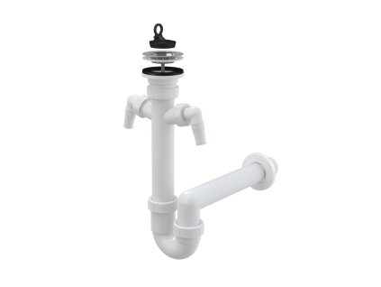 ALCA Sifon trubkový dřezový DN 40 s nerezovou mřížkou Ø 70 mm a dvěma přípojkami Ø 17–23 mm, pryžová zátka A820-DN40