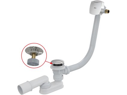 ALCA Sifon vanový CLICK/CLACK s napouštěním přepadem pro silnostěnné vany, délka 120 cm, plast, chrom-lesk A509CKM-120