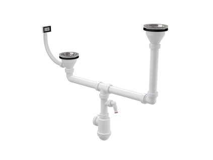 ALCA Sifon pro dvoudřez DN 40/50 dvouúrovňový s přípojkou Ø 17–23 mm, nerezovými mřížkami Ø 115 mm a flexi přepadem A456P