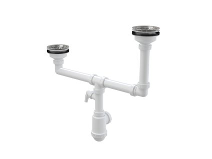 ALCA Sifon pro dvoudřez DN 40/50 dvouúrovňový s přípojkou Ø 17–23 mm a nerezovými mřížkami Ø 115 mm A454P
