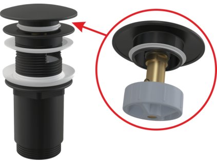 ALCA Výpust umyvadlová CLICK/CLACK G 5/4" s přepadem, velká zátka, kov, černá-mat A392BLACK
