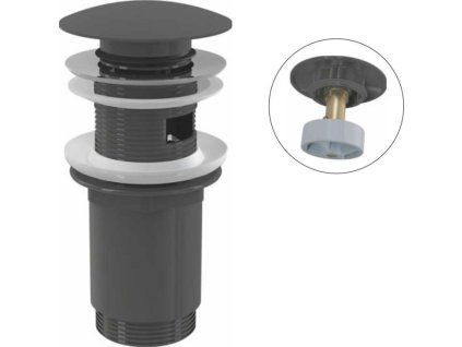 ALCA Výpust umyvadlová CLICK/CLACK G 5/4" s přepadem, velká zátka, kov, GUN METAL-lesk A392-GM-P