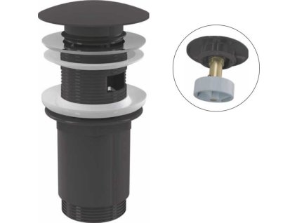 ALCA Výpust umyvadlová CLICK/CLACK G 5/4" s přepadem, velká zátka, kov, GUN METAL-kartáčovaný mat A392-GM-B