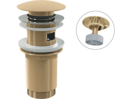 ALCA Výpust umyvadlová CLICK/CLACK G 5/4" s přepadem, velká zátka, kov, GOLD-lesk A392-G-P
