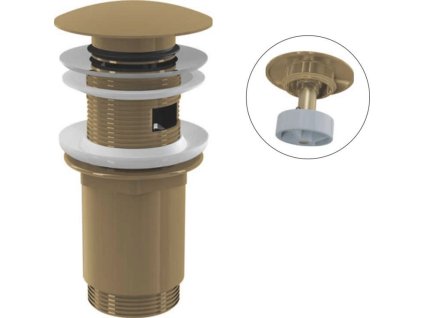 ALCA Výpust umyvadlová CLICK/CLACK G 5/4" s přepadem, velká zátka, kov, GOLD-kartáčovaný mat A392-G-B