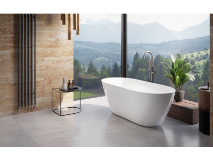 BESCO Volně stojící vana MOYA bílá lesklá Barva - Bílá lesklá, Barva sifonu - Chrom, Rozměr vany - 170 × 70 cm VANMOYA170C
