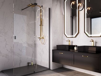 BESCO Walk-in sprchový kout VAYO BLACK Barva rámu - Černá, Rozměr A - 120, Rozměr C - 200, Směr zavírání - Univerzální Levé / Pravé, Výplň - Čiré bezpečnostní sklo - 8 mm BCVAYO120BC