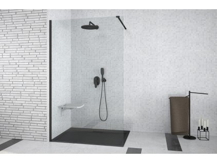 BESCO Walk-in sprchový kout AVEO BLACK Barva rámu - Černá, Pevná stěna - Bez pevné stěny, Rozměr A - 90, Rozměr C - 195, Výplň - Čiré bezpečnostní sklo - 8 mm BCAVEO90BL