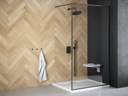 BESCO Walk-in sprchový kout TOCA Barva rámu - Černá, Rozměr A - 110, Rozměr C - 190, Směr zavírání - Univerzální Levé / Pravé, Výplň - Čiré bezpečnostní sklo - 8 mm BCTOCA11