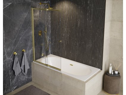 BESCO Vanová zástěna EASY SLIDE GOLD Barva rámu - Zlatá, Rozměr A - 100, Směr zavírání - Univerzální Levé / Pravé, Výplň - Čiré bezpečnostní sklo - 4 mm BCEASL100GC