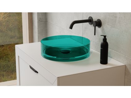 BESCO Umyvadlo na desku ENYA ze syntetické pryskyřice Barva - Zelená, Barva sifonu - Černá KEENYA36ZB