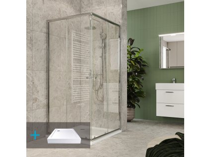 Mereo Kora Lite sprchový set: sprchový kout 90x90x185 cm, chrom ALU, sklo čiré, 90 cm, vanička, sifon CK34123ZH