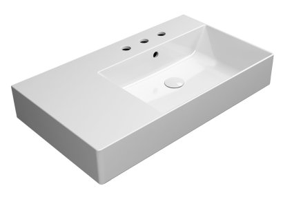 GSI KUBE X keramické umyvadlo 80x47cm, s odkládací plochou vlevo, 3 otvory, bílá ExtraGlaze 9457311