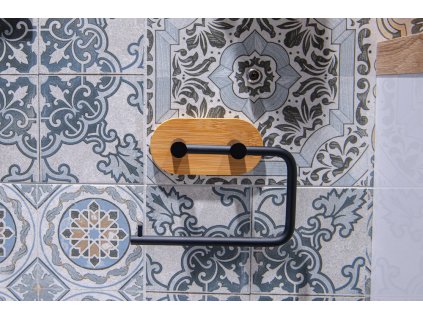 Hopa Držák toaletního papíru na nalepení 3M, kov (černá barva), bambus KD02091765