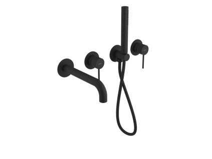 Sapho ULTRAMIX podomítková vanová baterie s hubicí a ruční sprchou, 2 výstupy, černá mat UT093B