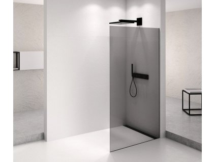 Polysan ARCHITEX BLACK MATT sprchová zástěna 862mm, kouřové sklo AXB90SC