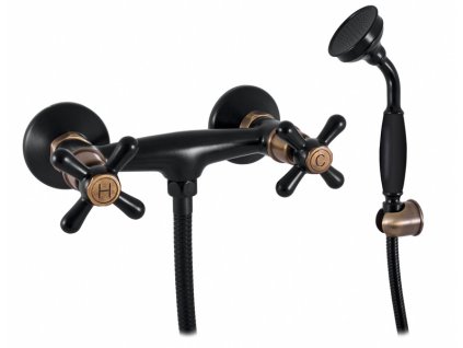 MORAVA RETRO - Sprchový set s baterií, Černá matná/Stará mosaz (Bronz) MK180.5/1CMATSM, RAV Slezák