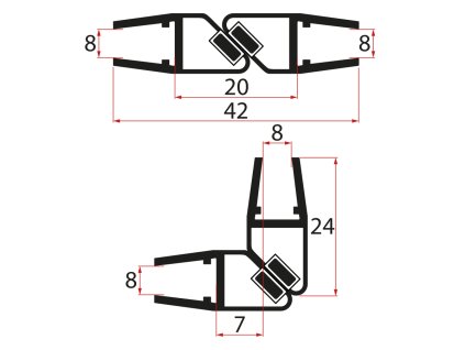 Aqualine Magnetické těsnění 45° 8/8mm skla, černá MAG01B-8