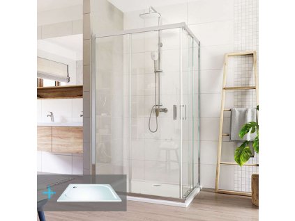 Mereo Sprchový set: LIMA, obdélník, 100x80 cm, chrom ALU, sklo Čiré, vanička z litého mramoru CK82413KM