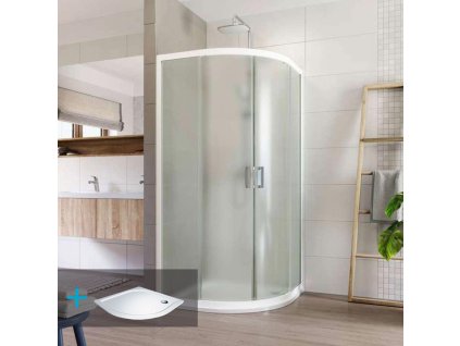 Mereo Sprchový set:, LIMA, čtvrtkruh, 90x90x190 cm, R 550, bílý ALU, sklo Point, vanička litý mramor CK608B02KM