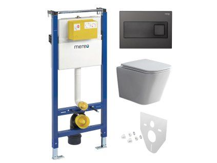 Mereo WC set - Smart flush rimless WC hranaté, modul pro sádrokarton, černé hranaté tlačítko MM02NSETRT331
