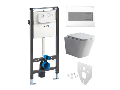 Mereo WC set - Smart flush rimless WC hranaté, modul pro sádrokarton, hranaté tlačítko bílá/chrom MM02NSETRT330