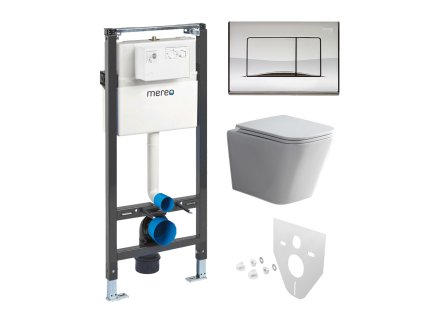Mereo WC set - Smart flush rimless WC hranaté, modul pro sádrokarton, chrom hranaté tlačítko lesklé MM02NSETRT322