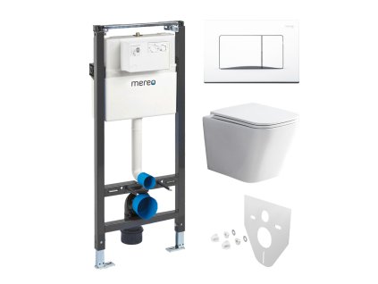 Mereo WC set - Smart flush rimless WC hranaté, modul pro sádrokarton, bílé hranaté tlačítko MM02NSETRT320