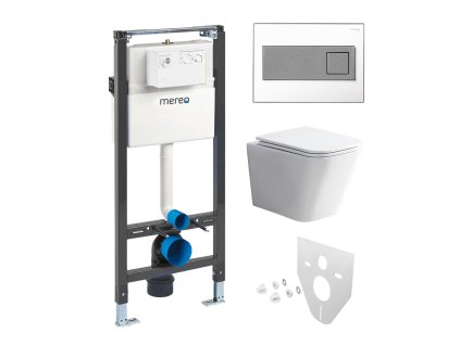 Mereo WC set - Rimless WC hranaté, modul pro sádrokarton, hranaté tlačítko bílá/chrom MM02NSETRS330