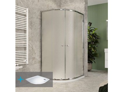 Mereo Sprchový set z Kory Lite, čtvrtkruh, 90 cm, chrom ALU, sklo Grape a vaničky z litého mramoru. CK35131ZM