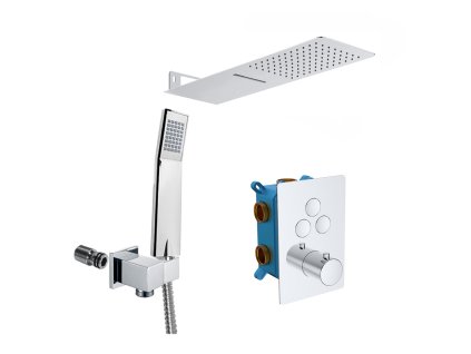 Mereo Sprchová sada s termostatickou podomítkovou tlačítkovou baterií - 3-cestná - hranatý kryt CB60157TC2N