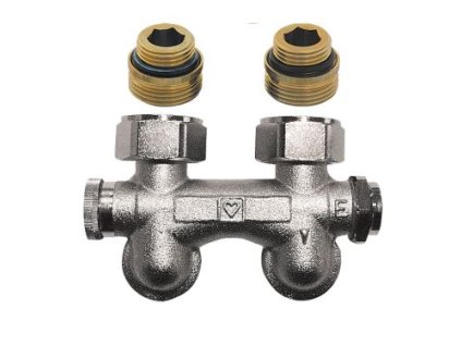 Uzavíratelné šroubení "H" HERZ 3000, rohové včetně 2ks adaptérů 1/2"x3/4" vypouštění vpravo,Bypass model 1306622